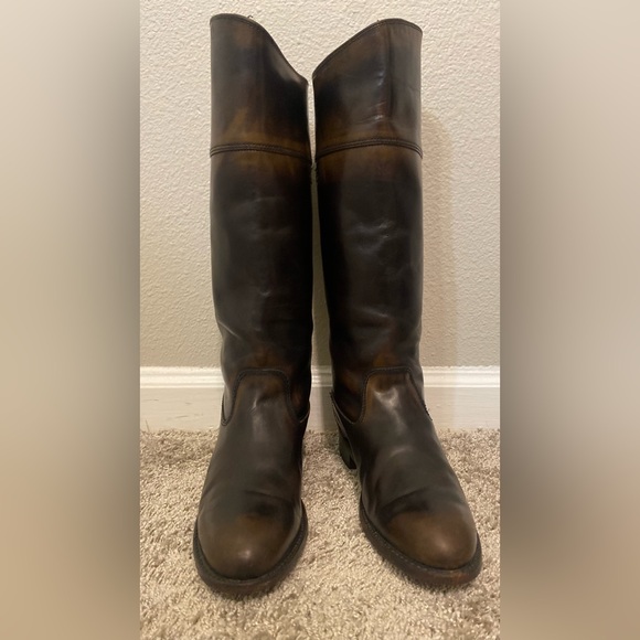 FRYE Jet Riding Boot, Black and Brown Genuine 
Leather Boots Size 9.5 - Picture 3 of 8